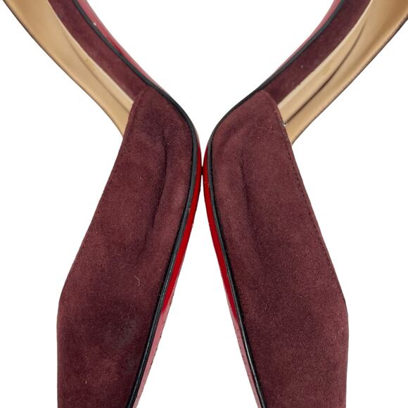 Christian Louboutin Iriza 100mm Half d'Orsay Suede Pump Burgundy Size 38.5 - Picture 14 of 14